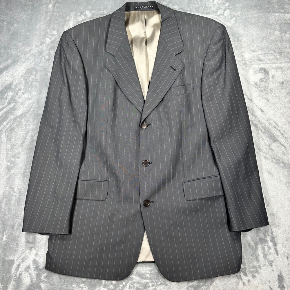 Hugo Boss Poseidon Akropolis Pinstripe Blazer Grey Wool Blend 42R Made in USA